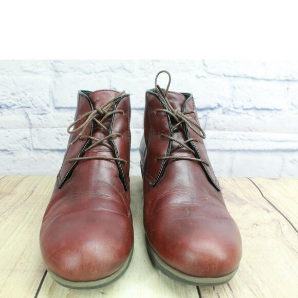 Wolky Dusky Burgundy Leather Lace Up Casual Wedge Bootie Size 41 US 10 - Picture 4 of 10